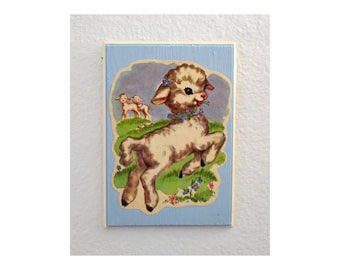 Lamb Wall Art - Vintage 50s Inspired Handmade Plaque