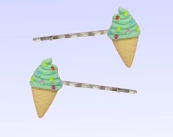Ice Cream Hair Clips - Mint Chocolate Chip Barrettes