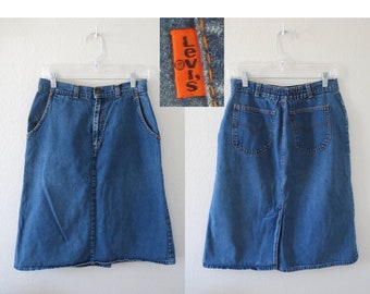 Levi's Denim Skirt Vintage Jean Midi Skirt High Waisted Orange Tab Size Medium