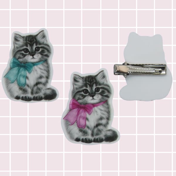 Tabby Cat Hair Clip Cute Kitten Barrette Kawaii Kitty