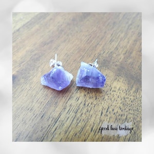 Amethyst Earrings - Raw Purple Crystal Studs