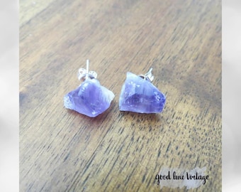 Amethyst Earrings - Raw Purple Crystal Studs