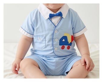 Vintage Baby Outfit - Boy's Truck Shirt & Shorts Set - Size 3 - 6 Months