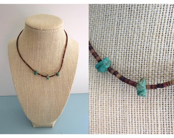 Vintage 70s Choker Necklace - Faux Turquoise Beaded Jewelry - Boho Hippie Summer