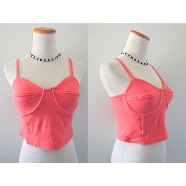 Vintage 80s Crop Top Pink Cotton Bra Underwire Bustier Top - Size Small