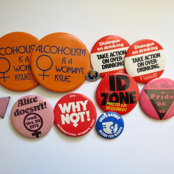 Vintage Pinback Buttons -  Misc. Novelty Pins - You Choose - Genuine Vintage Pin - Feminism Lesbian Alcoholism Awareness