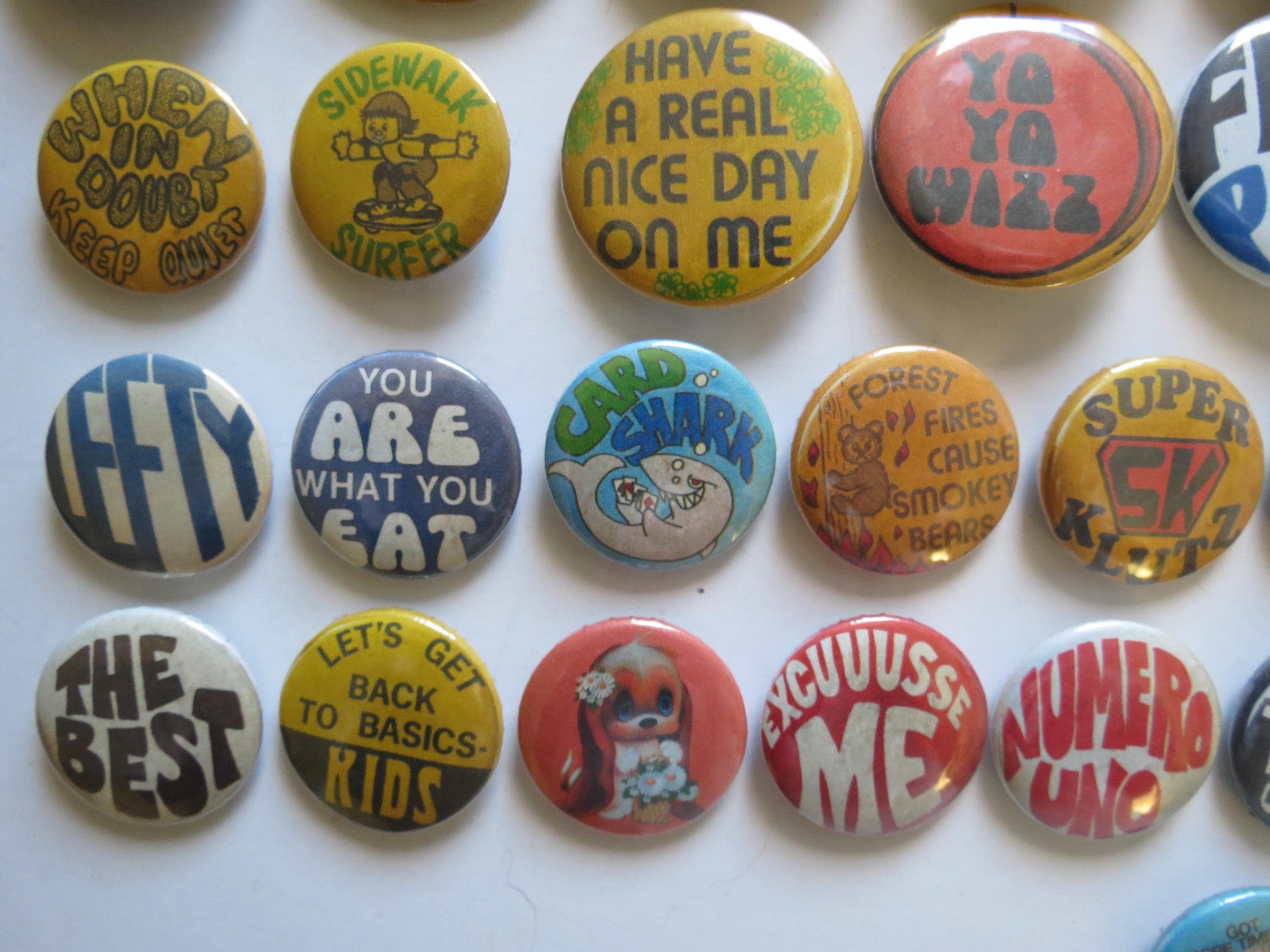 Vintage Style Pinback Buttons - 60s 70s 80s Novelty Pins - You Choose ...