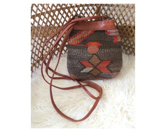 Kilim Shoulder Bag Vintage Woven Turkish Crossbody Boho Purse