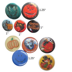 Vintage Style Halloween Pinback Buttons - Spooky Ghost Pumpkin Skeleton ...