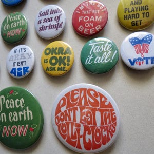 Vintage Style Pinback Buttons - 60s 70s 80s Novelty Pins - Reproduction ...
