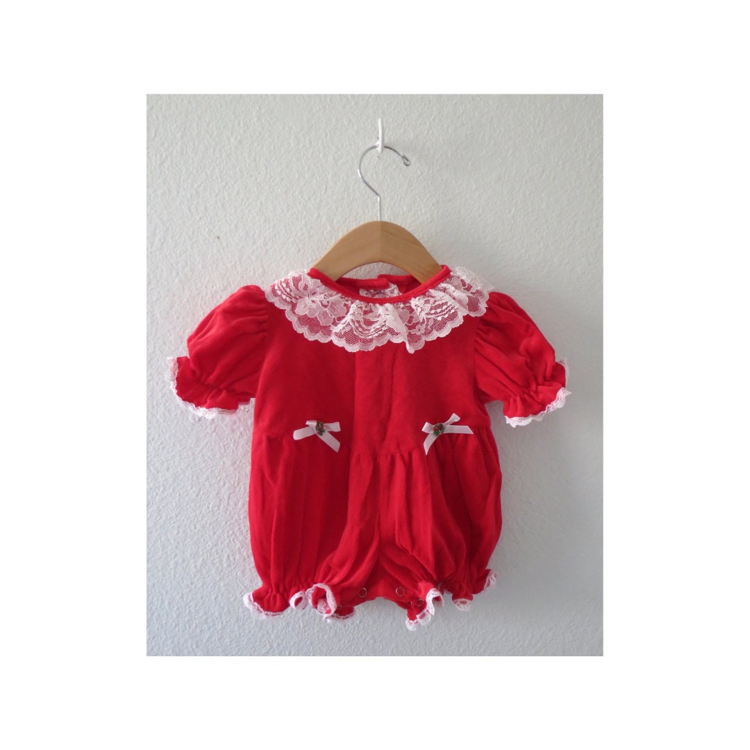 Vintage Baby Romper Red Velvet & Lace Girl's Valentine's Day Outfit Size 12 Months Etsy