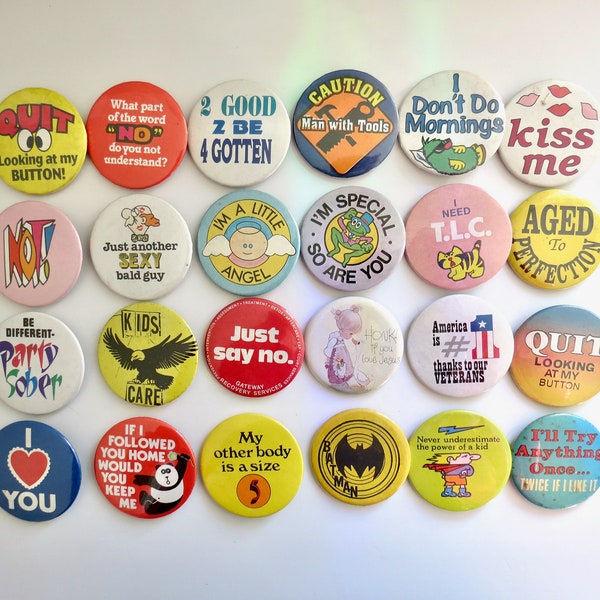 Vintage Pinback Buttons -  Misc. Novelty Pins - You Choose - Genuine Vintage Pin Button