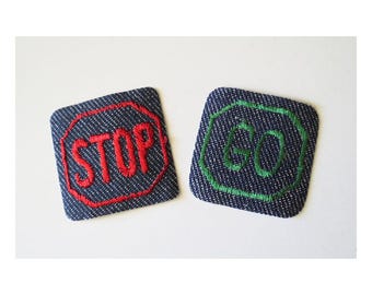 70s Patch - Vintage Stop and Go Embroidered Patches Set
