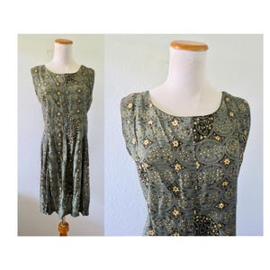 Vintage 90s Summer Dress - Rayon Sleeveless Mini Dress - Celestial Bohemian Print - Size Large