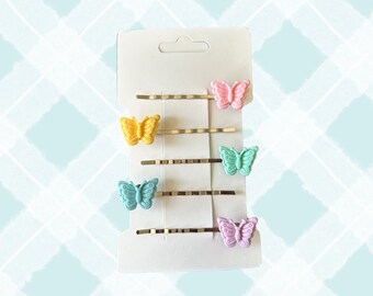 Pastel Rainbow Butterfly Hair Clip Set - Sweet Kawaii Butterflies Bobby Pins