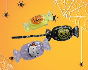 Halloween Candy Hair Clip – Resin Pumpkin or Ghost Barrette