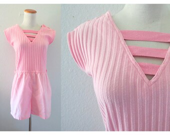 Vintage 80s Romper Pastel Pink Women's Outfit - Size Small