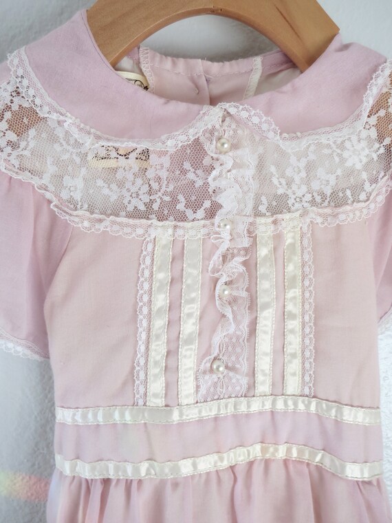 Vintage Gunne Sax Girls Dress - Pastel Pink & Lac… - image 5