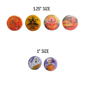 Vintage Style Halloween Pinback Buttons - Spooky Ghost Pumpkin Skeleton ...