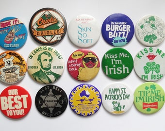 Vintage Pinback Buttons -  Misc. Novelty Pins - You Choose - Genuine Vintage Pin Button