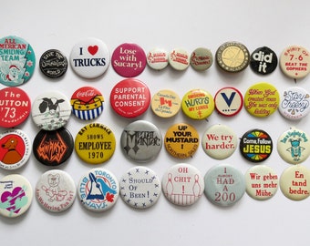 Vintage Pinback Buttons -  Misc. Novelty Pins - You Choose - Genuine Vintage Pin Button