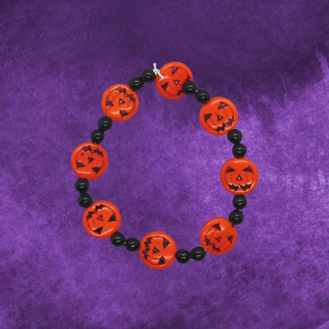 Halloween Bracelet Pumpkin Jackolantern Beaded Jewelry Etsy