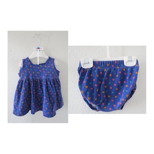 Vintage Baby Girls Floral Dress & Shorts Set - 1990s 90s Cotton Flower Print Two Piece Outfit - Size 3 - 6 Months