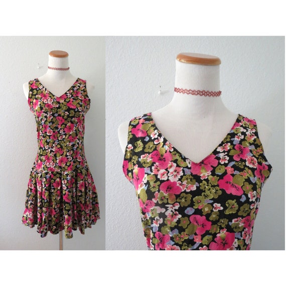 90s Rayon Dress Pink Floral Print Express Size Small Etsy