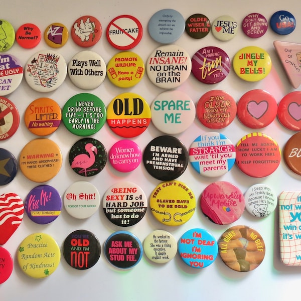 Vintage Pinback Buttons -  Misc. Novelty Pins - You Choose - Genuine Vintage Pin Button