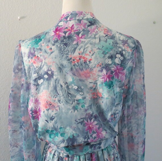 Vintage Pastel Floral Dress 70s 80s Garden Party … - image 9