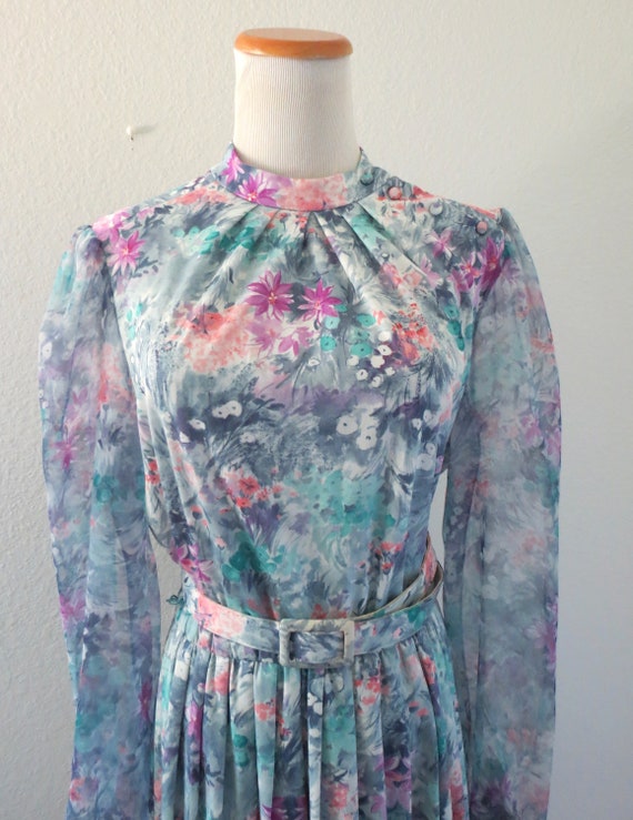Vintage Pastel Floral Dress 70s 80s Garden Party … - image 3