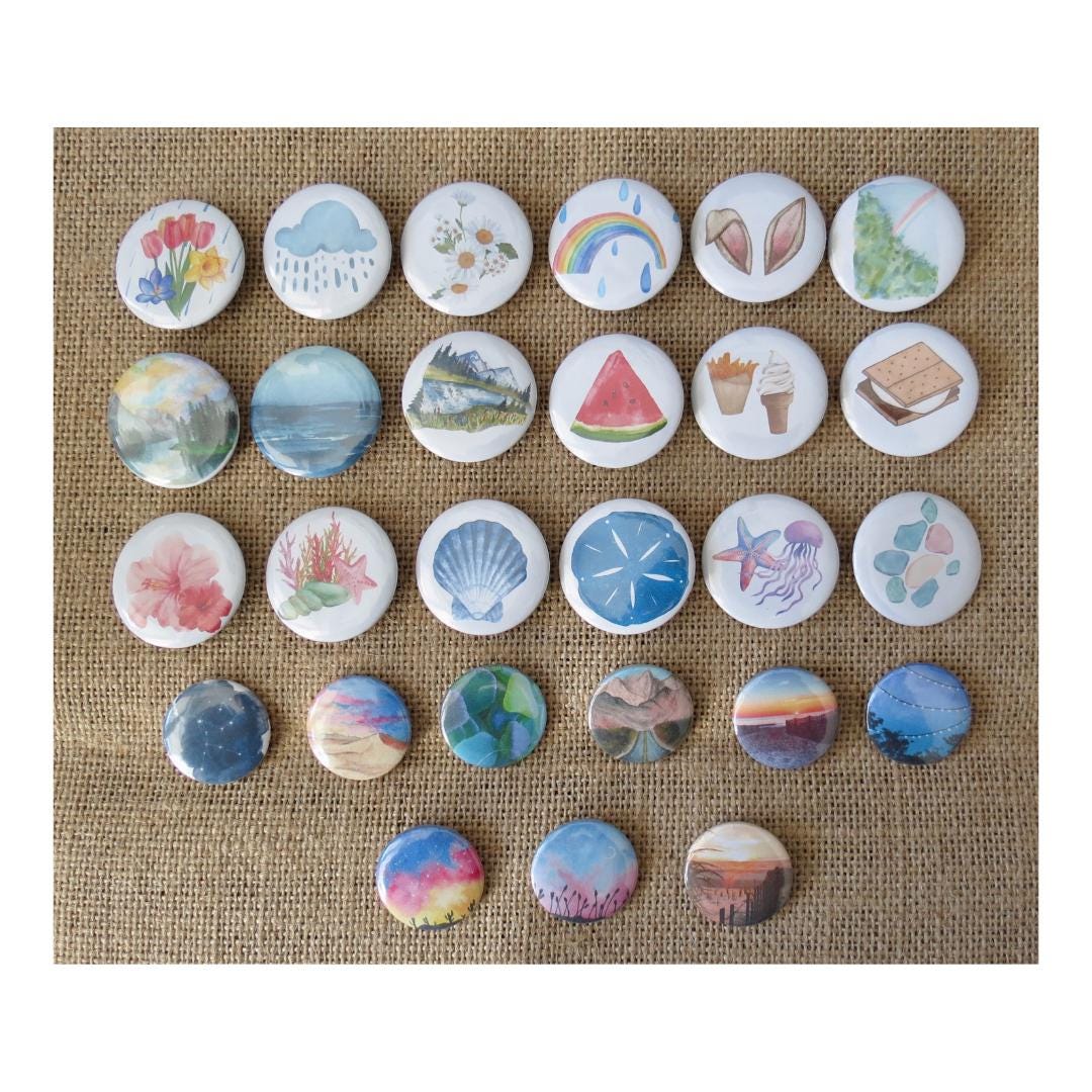 Button Spring Back Design Spring & Summer Pinback Buttons - Watercolor Art Button Pins - Etsy