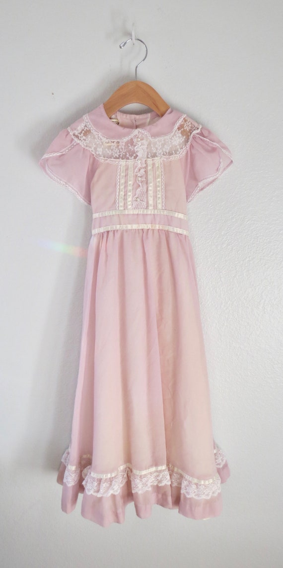 Vintage Gunne Sax Girls Dress - Pastel Pink & Lac… - image 2