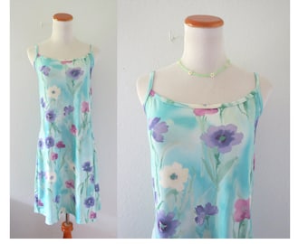 90s Floral Slip Dress Watercolor Sundress Size Large