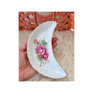 Vintage Moon Trinket Dish - Crescent Shaped Porcelain Jewelry Holder - Catch All - Made in Japan