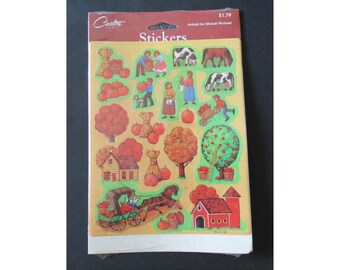 Vintage Autumn Stickers - Fall Farm Scene Sticker Picture by Carlton Cards - Unopened Package