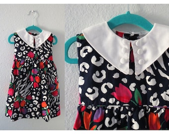Vintage Girl's Dress Bold Floral Print Spring Summer Outfit Size 3T