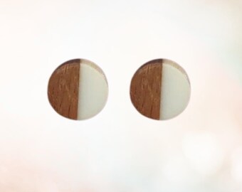Wood Earrings - Round Wooden Stud Earring Set