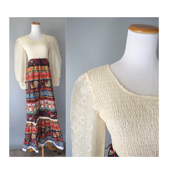 Hippie Maxi Dress Vintage 70s Folk Dress