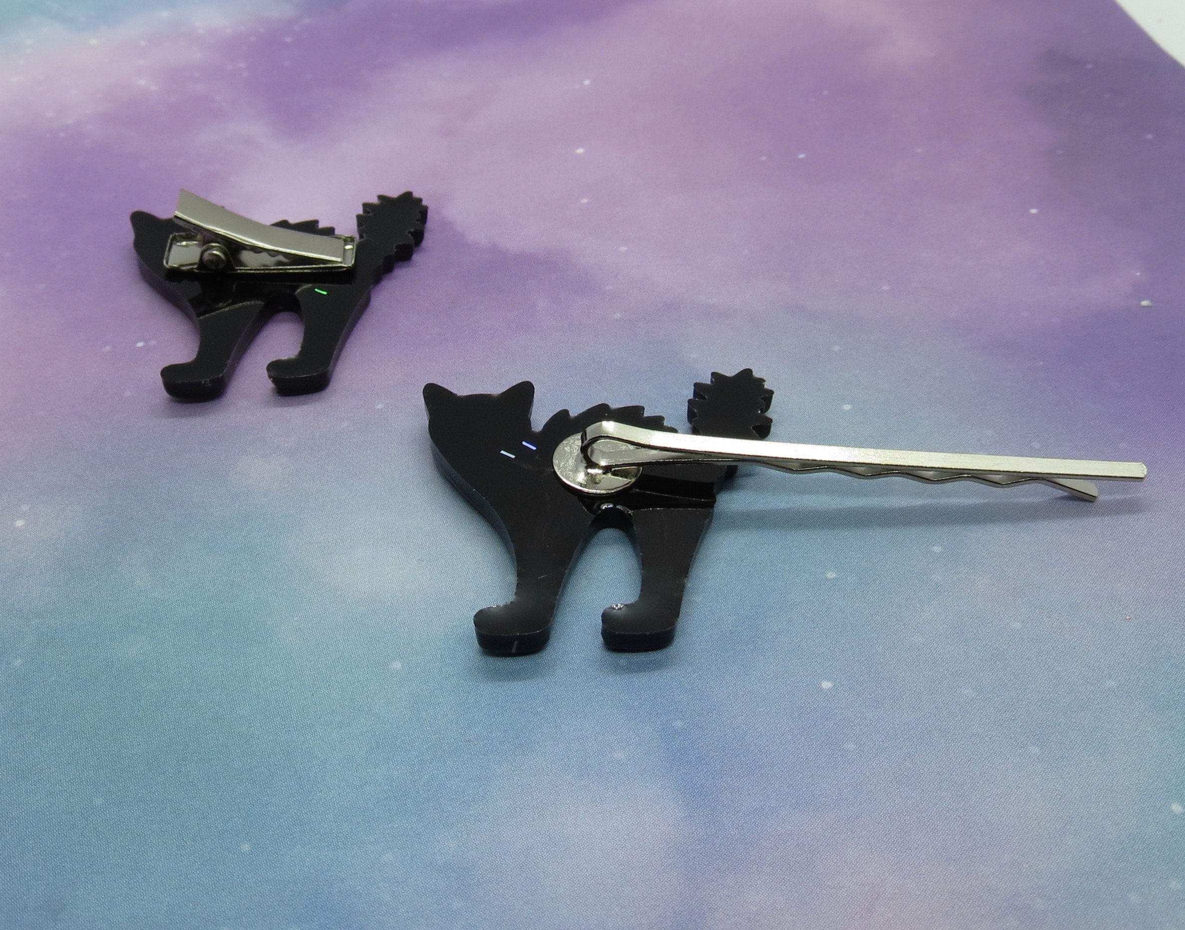 Black Cat Hair Clip Spooky Halloween Barrette Etsy