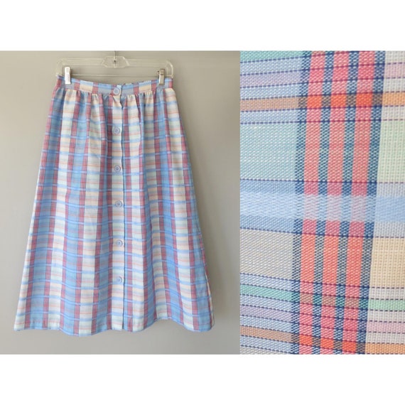 Plaid Skirt Pastel Button Up Midi Skirts | Etsy
