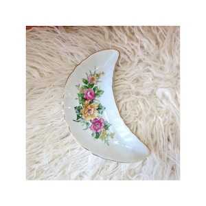 Vintage Moon Trinket Dish - Crescent Shaped Porcelain Jewelry Holder - Catch All - Made in Japan