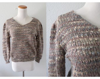 Vintage Knit Sweater - Soft Muted Pastel Pullover - 80s Slouchy Sweater - Size Large