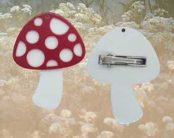 Mushroom Hair Clip - Red Acrylic Cottagecore Barrette
