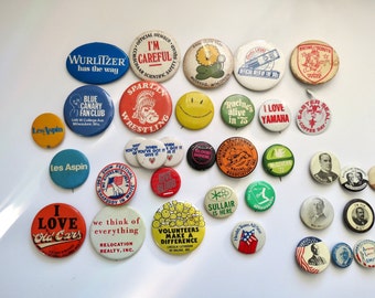 Vintage Pinback Buttons - Novelty Pins - You Choose - Genuine Vintage Pins 70s 80s 90s