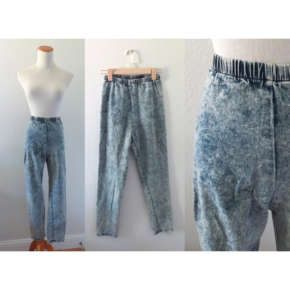 Vintage Denim Leggings 80s 90s Jeggings Skinny Pull on Jeans Size