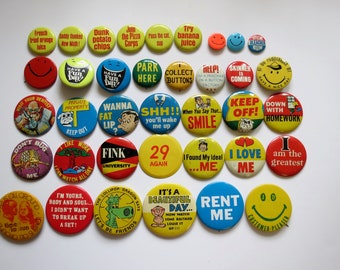 Vintage Pinback Buttons -  Misc. Novelty Pins - You Choose - Genuine Vintage Pin Button