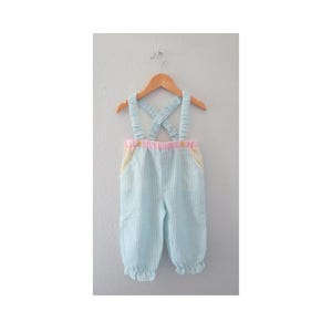 Vintage Girl&#39;s Romper - Pastel Striped Suspender Toddler Jumpsuit Overalls - Spring Summer Outfit - Size 24 Months