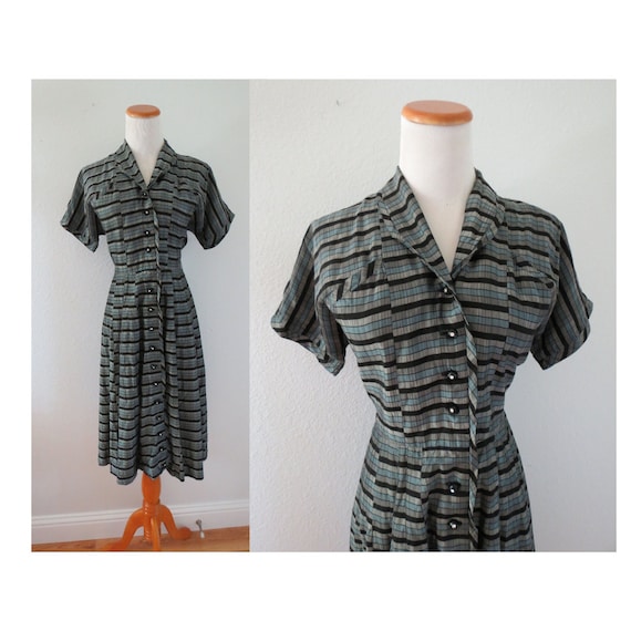 50s Striped Dress 1950s Day Dress