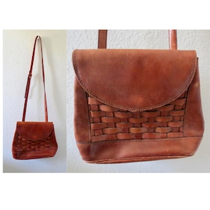 Vintage Woven Leather Purse - Brown Braided Shoulder Bag - Bohemian Boho Cross Body Handbag